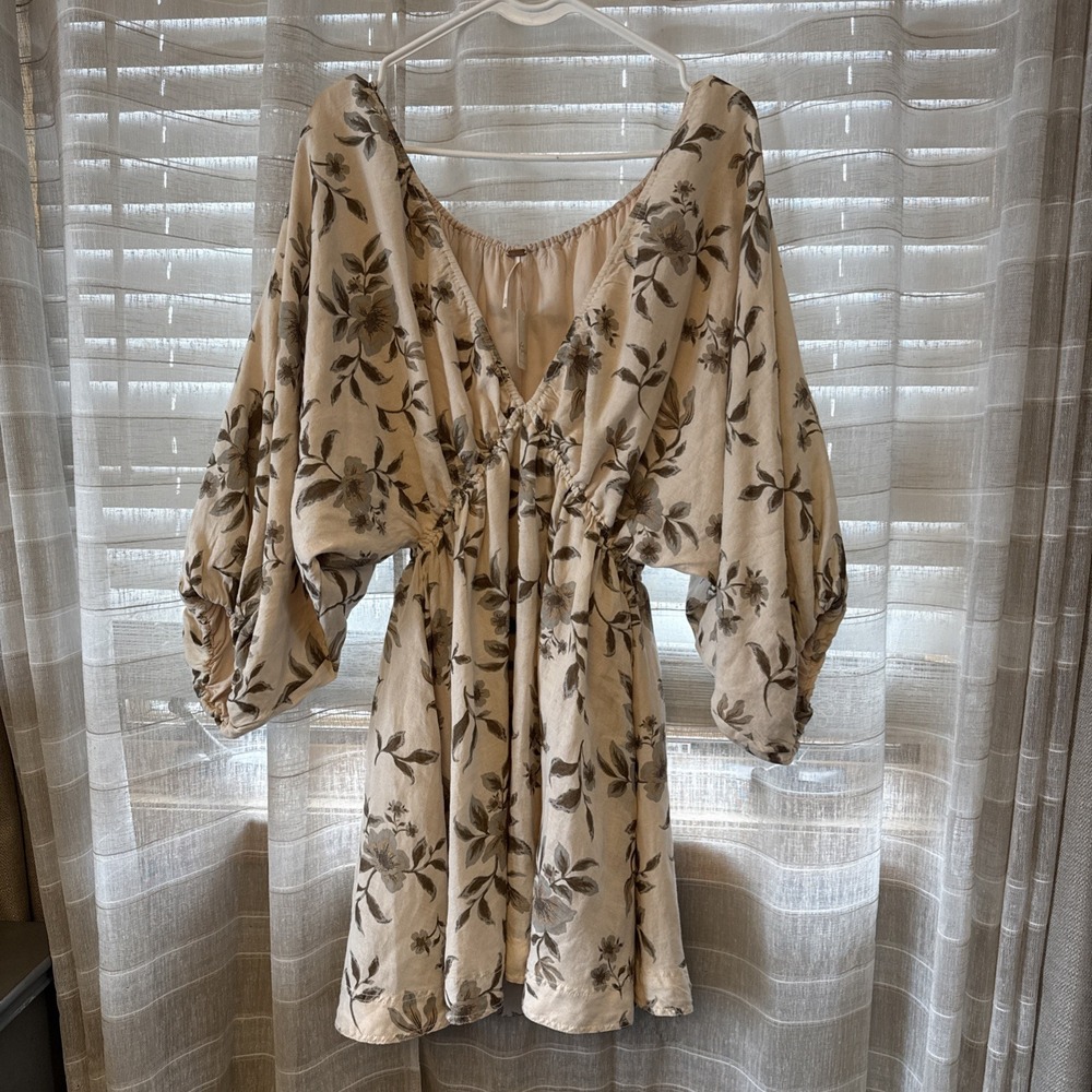 Free People Portia Floral Ivory Mini Tea Combo $148 Xs Linen Boho Hippie NWT